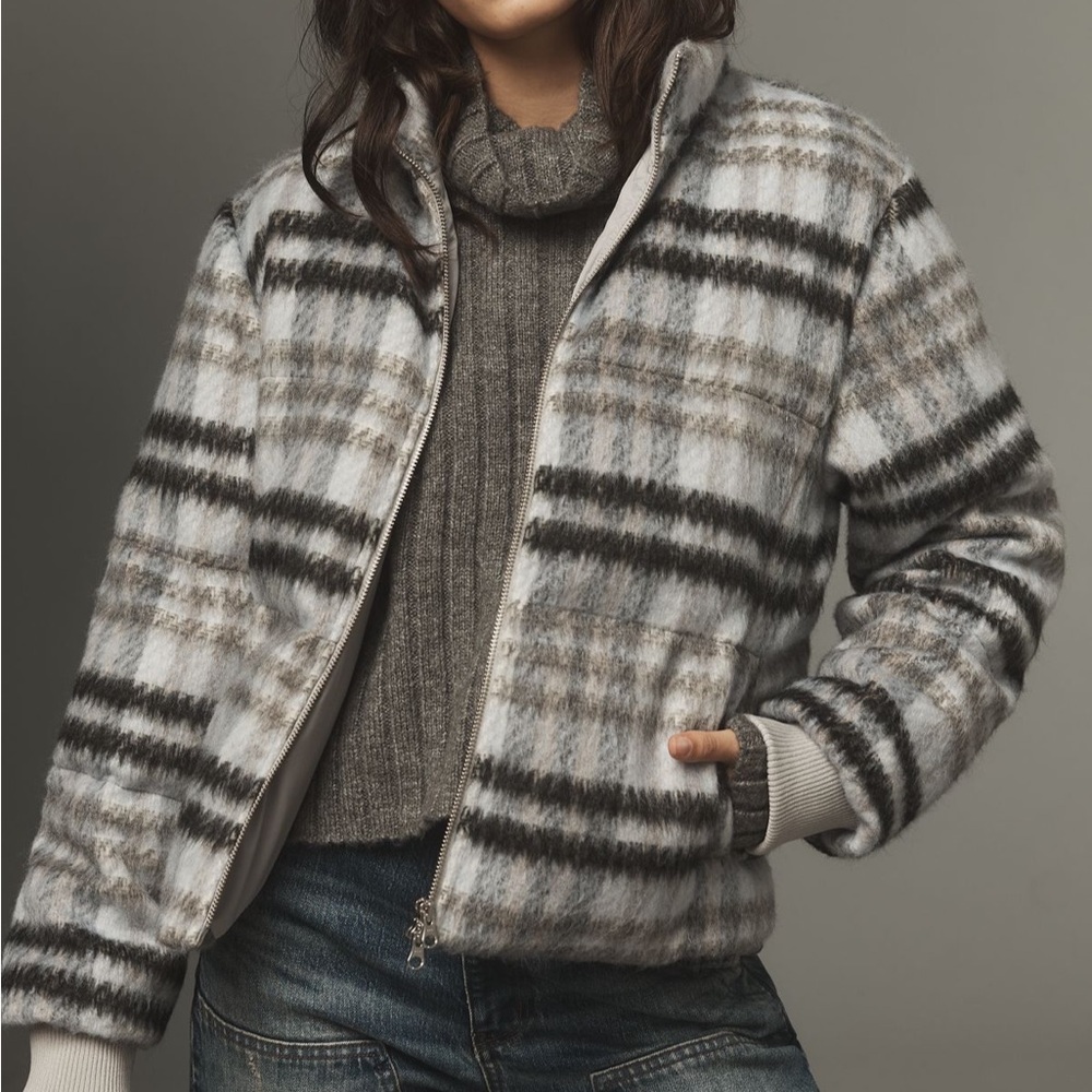 Anthropologie Plaid Puffer Jacket